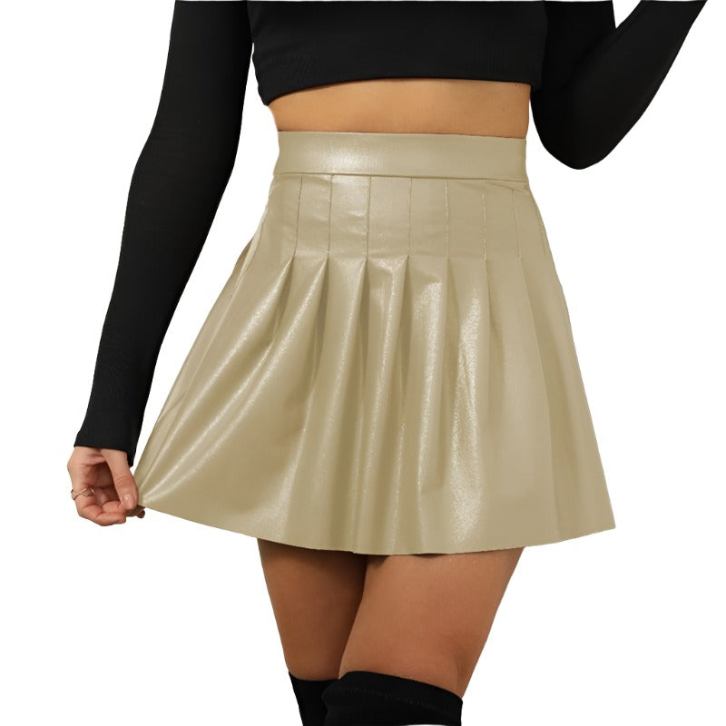 Women's Clubwear Womens Faux Leather Mini Skirts For Women High Waist Pleated...