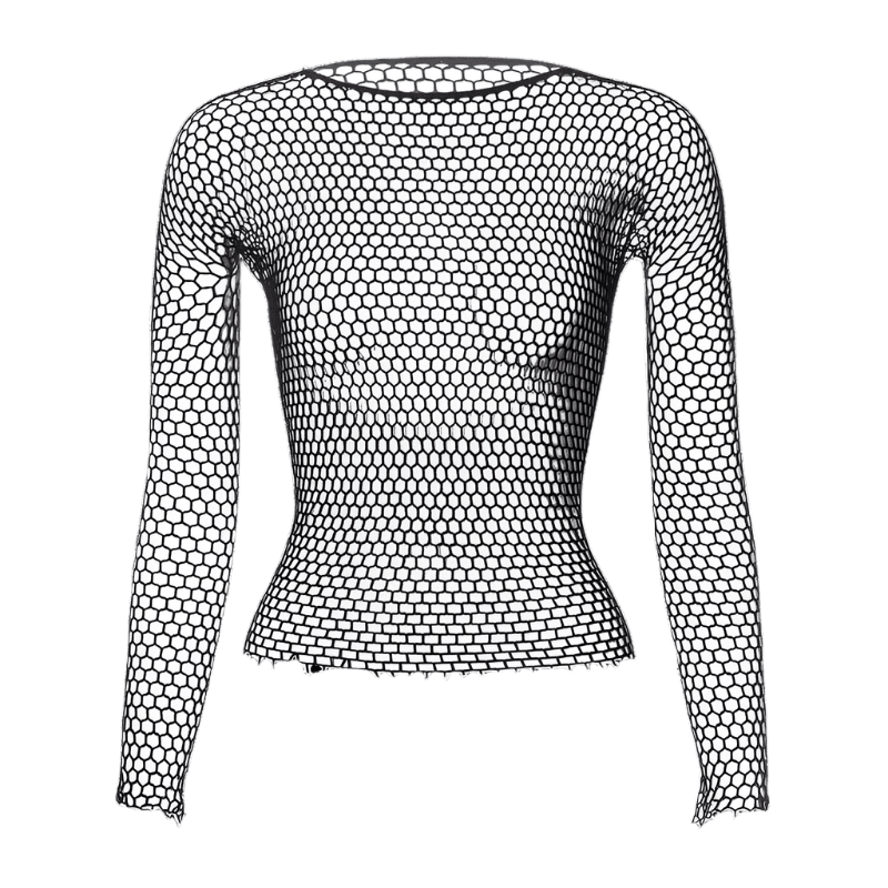VacationGrabs women's fishnet top in black with long sleeves and a stylish design for a trendy look