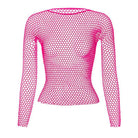 VacationGrabs women's fishnet top in vibrant pink with long sleeves for a trendy look