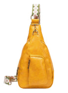 Stylish yellow sling bag with unique design and adjustable strap for everyday use