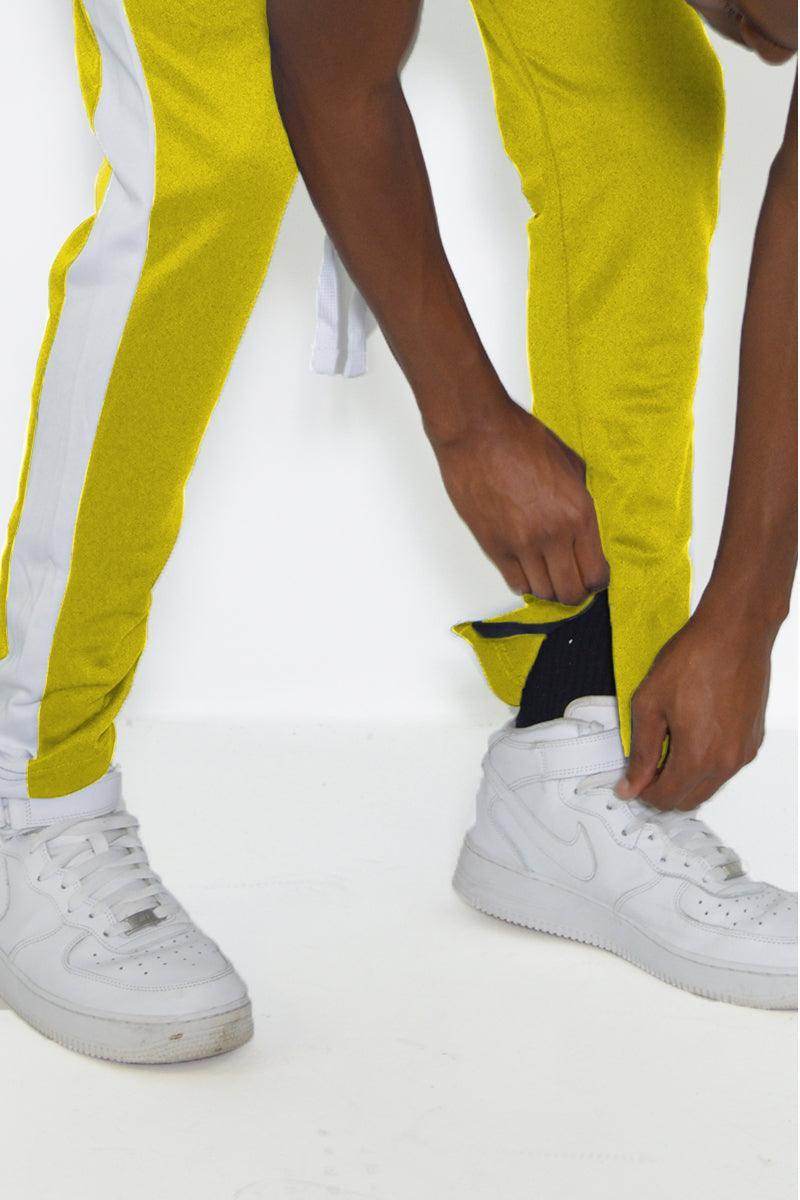 Yellow And White Classic Slim Fit Track Pants - VacationGrabs