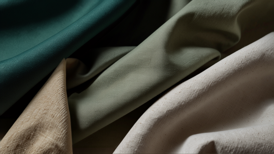 Nature-inspired sage and forest green fabric in dramatic folds representing 2026's feel-good green trend