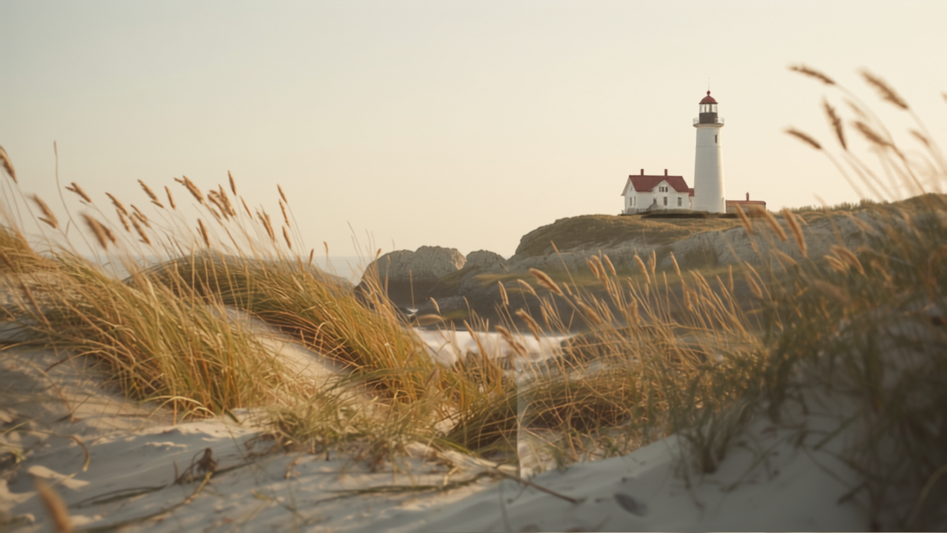 Cape Cod coastline with lighthouse and sand dunes