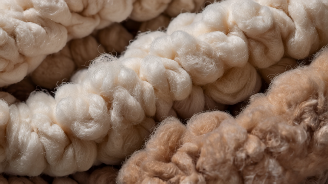 Close-up of soft fluffy sherpa fleece texture in warm cream tones