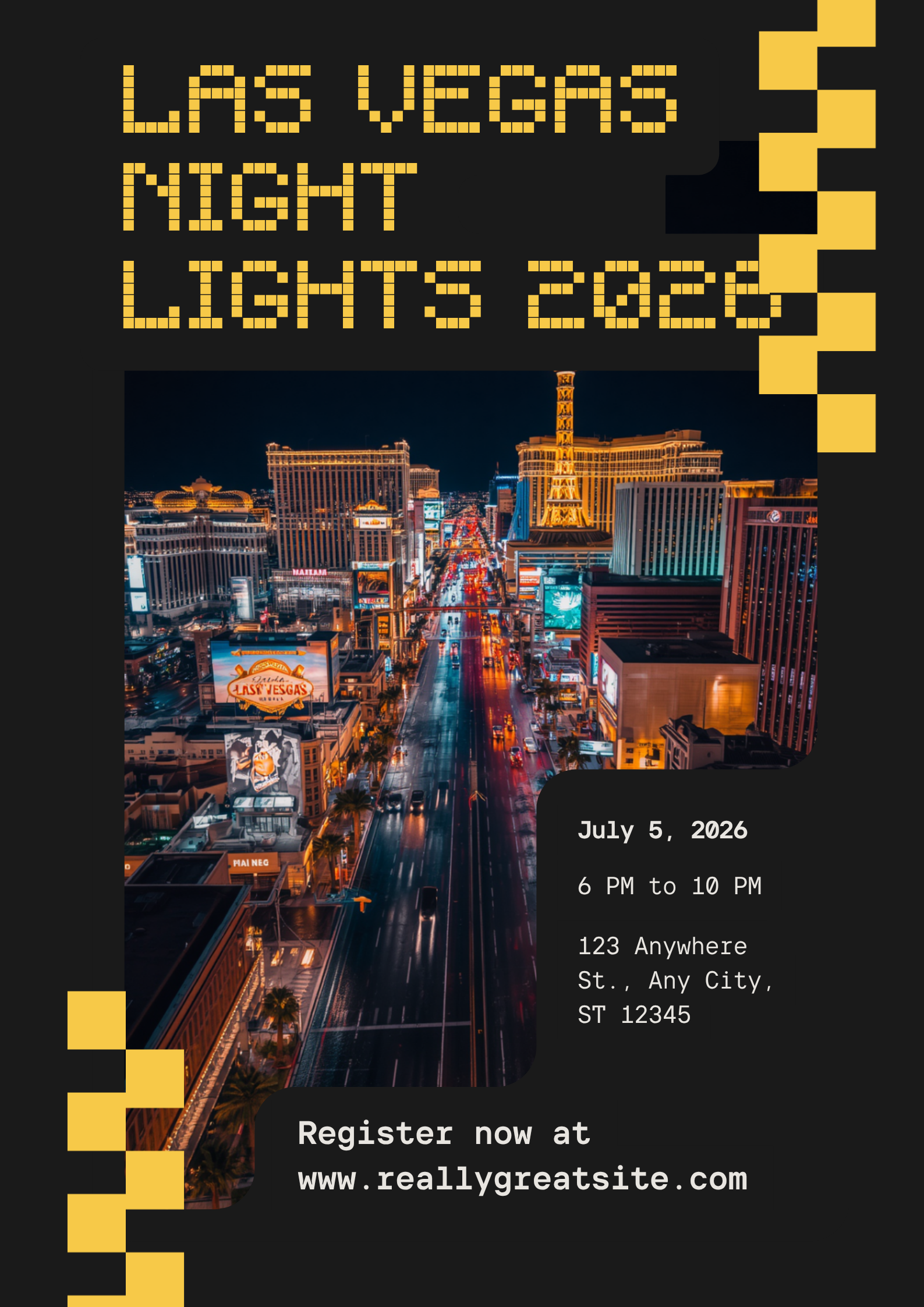 Las Vegas Strip at night with glittering casino lights and iconic hotel signs