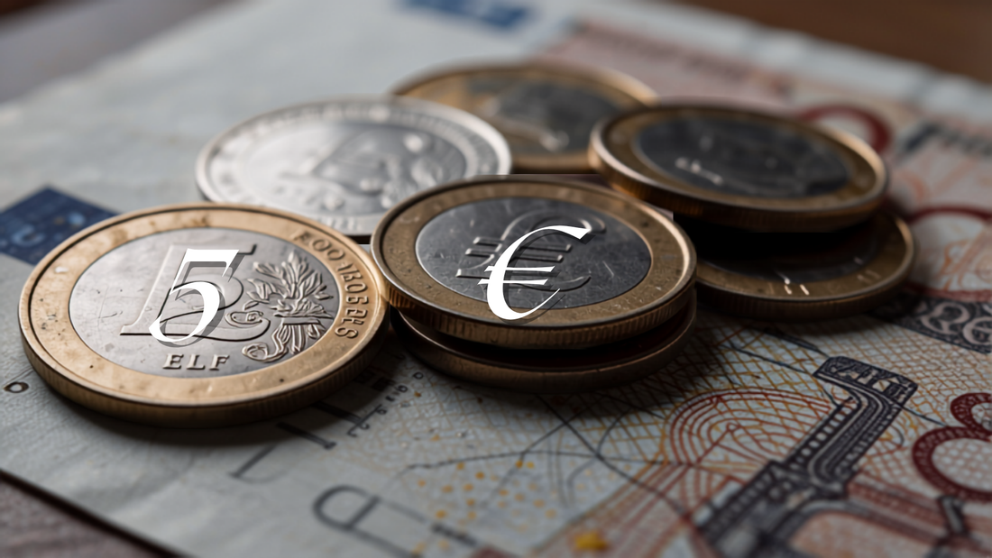 Close-up of Euro coins and paper currency texture