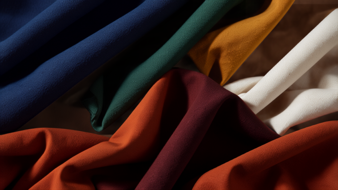 Colorful folded fabric swatches representing 2026's biggest color trends