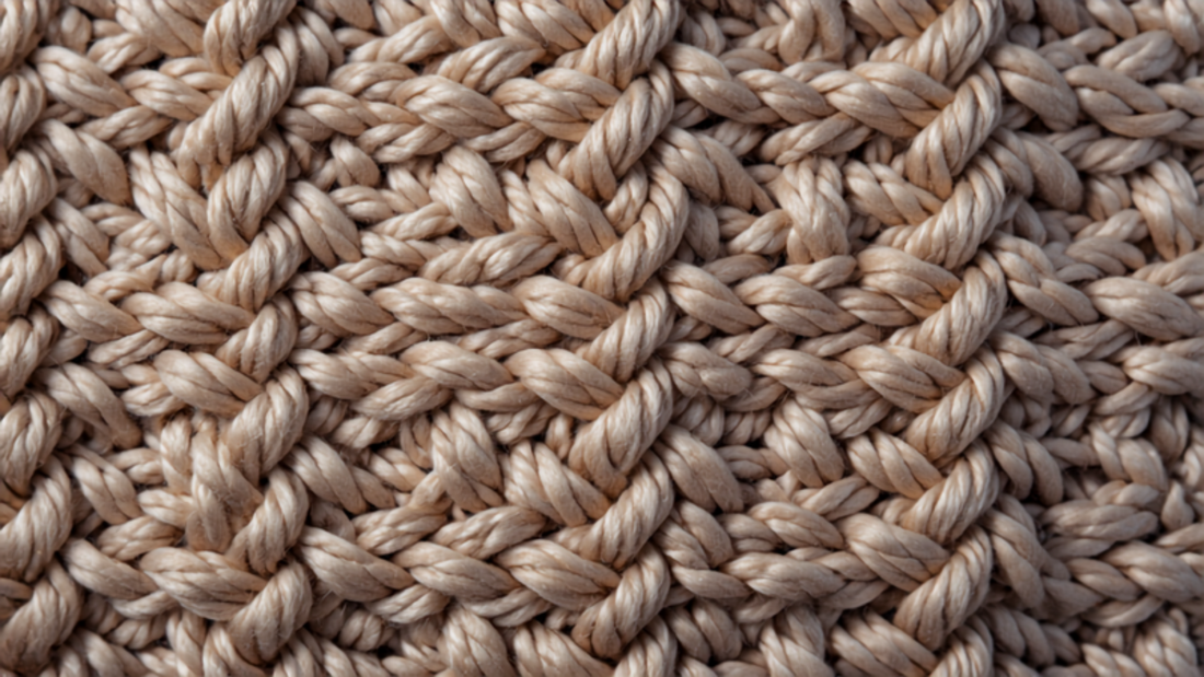Close-up of chunky oversized cable knit sweater texture