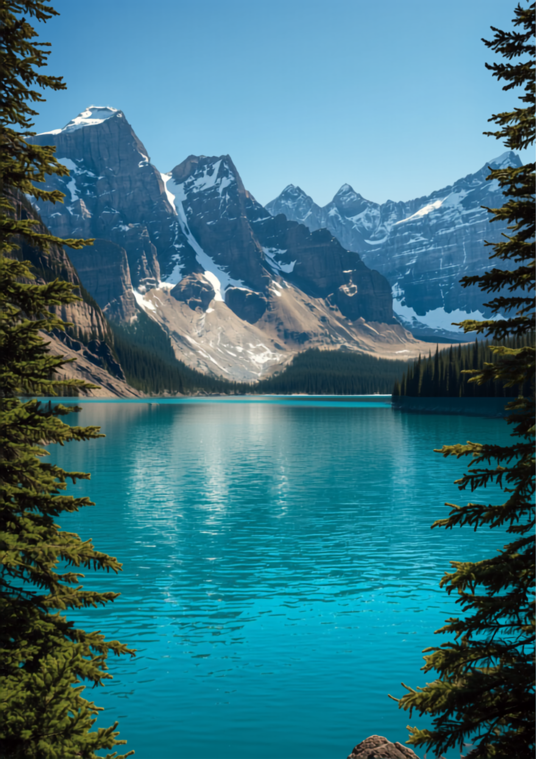 Moraine Lake Banff Canada turquoise water with Rocky Mountain peaks reflected in the water