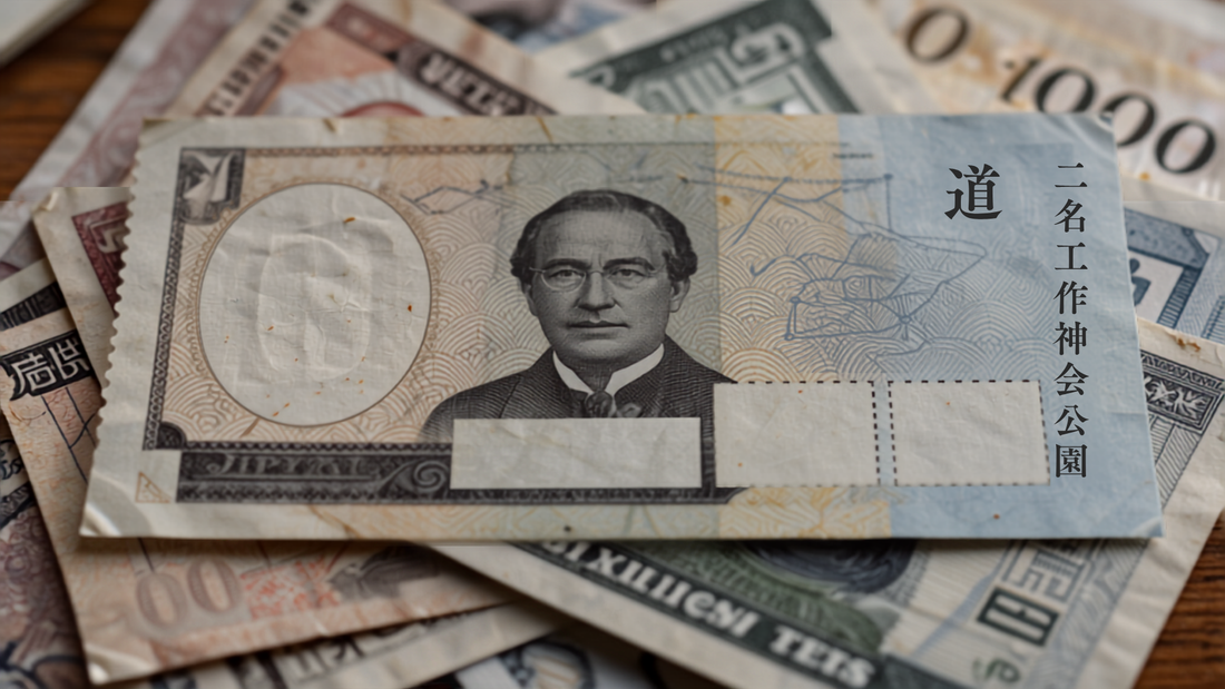 Close-up of Japanese yen currency and a subway train ticket