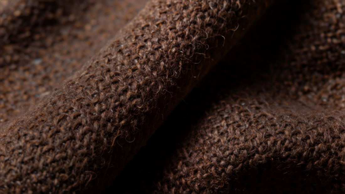 Close-up of rich brown wool coat fabric texture