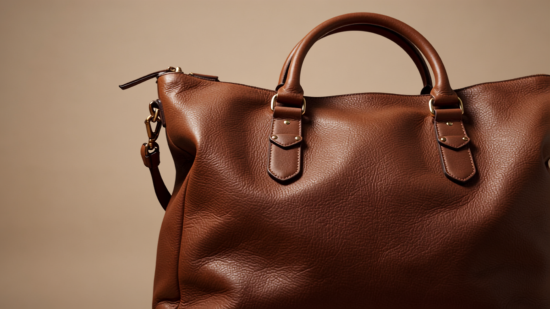 Large oversized leather statement tote bag with rich grain texture representing the 2026 tote trend