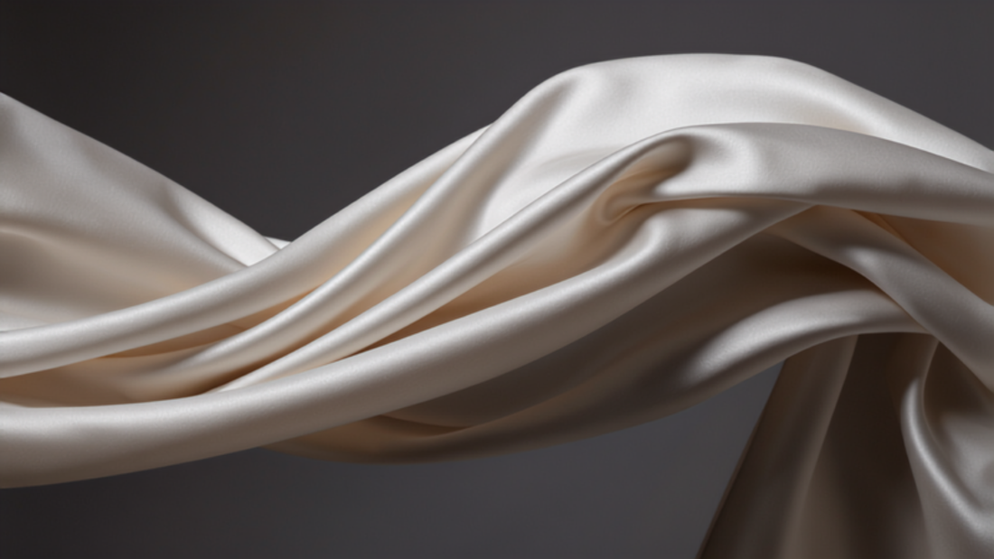 Flowing draped ivory fabric in dramatic sculptural folds representing 2026 silhouette trends