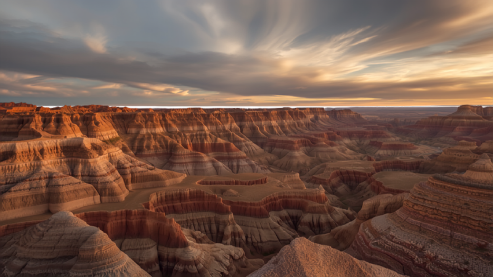 Badlands National Park striped rock formations under big sky