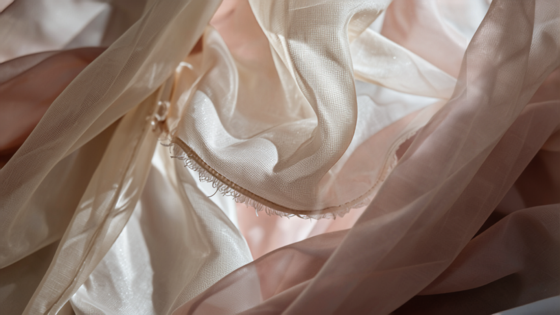 Close-up of layered sheer chiffon and tulle fabric texture