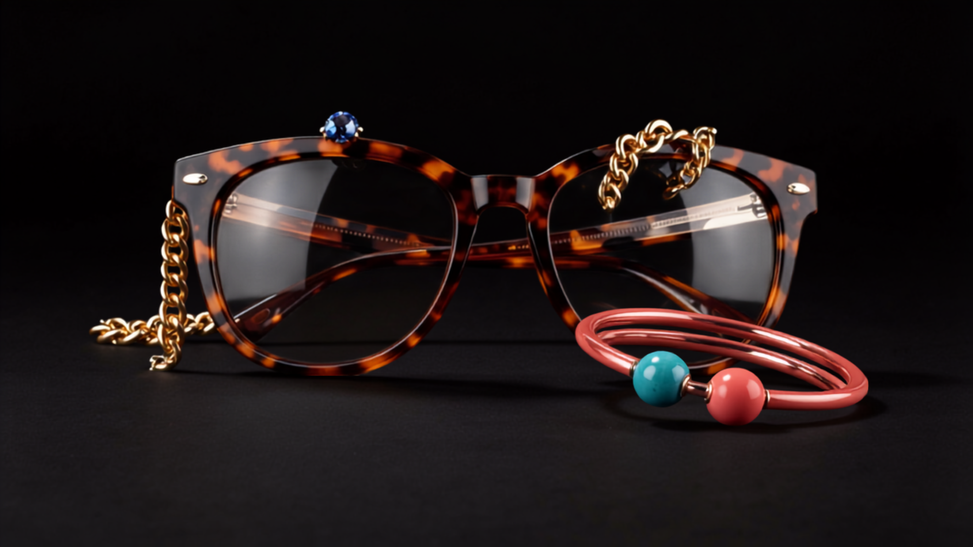 High-contrast close-up of oversized sunglasses lens and frame detail
