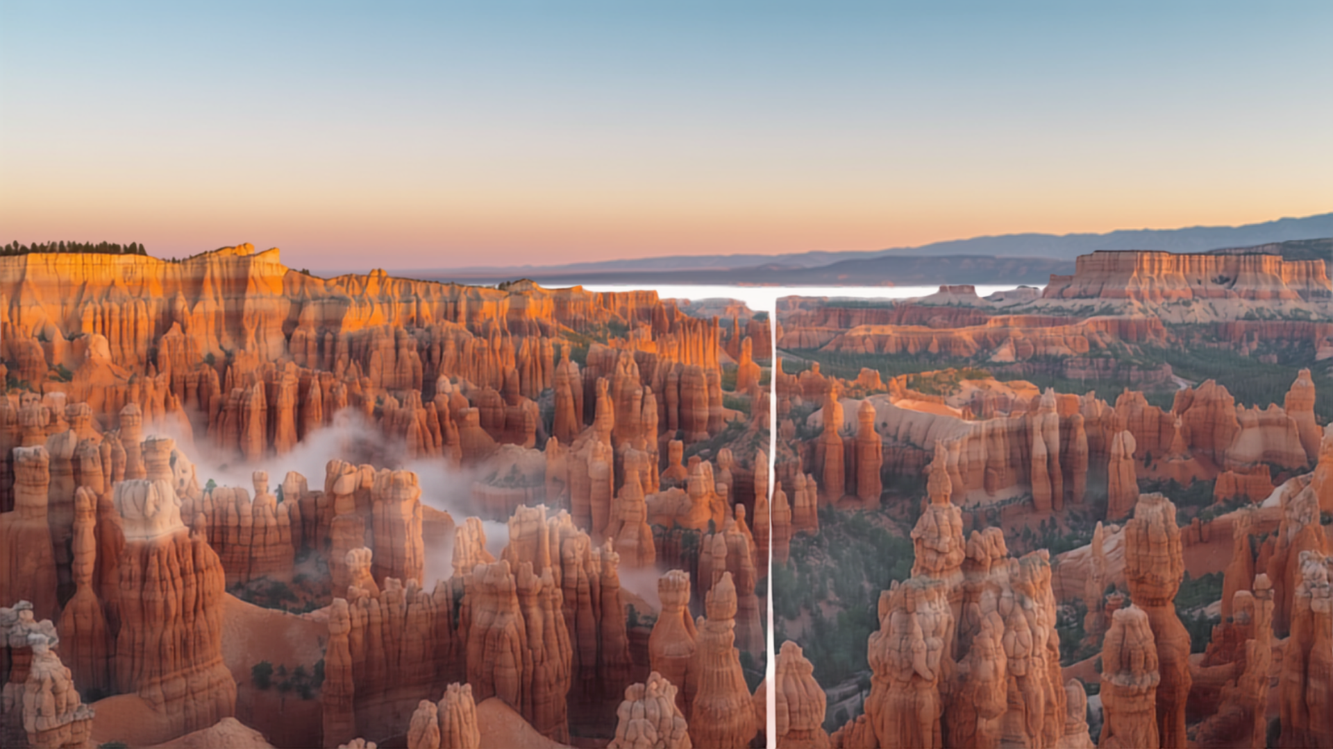 Bryce Canyon National Park's orange hoodoo rock spires at golden hour