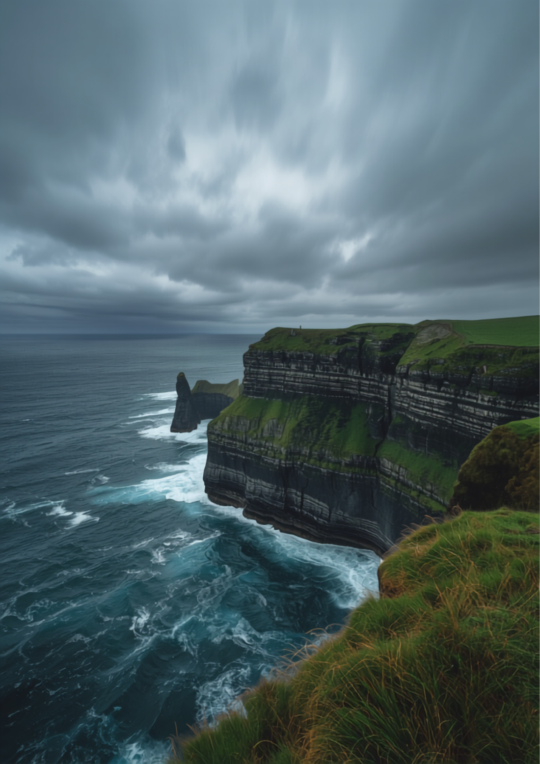 Cliffs of Moher Ireland with dramatic Atlantic waves and lush green coastal countryside