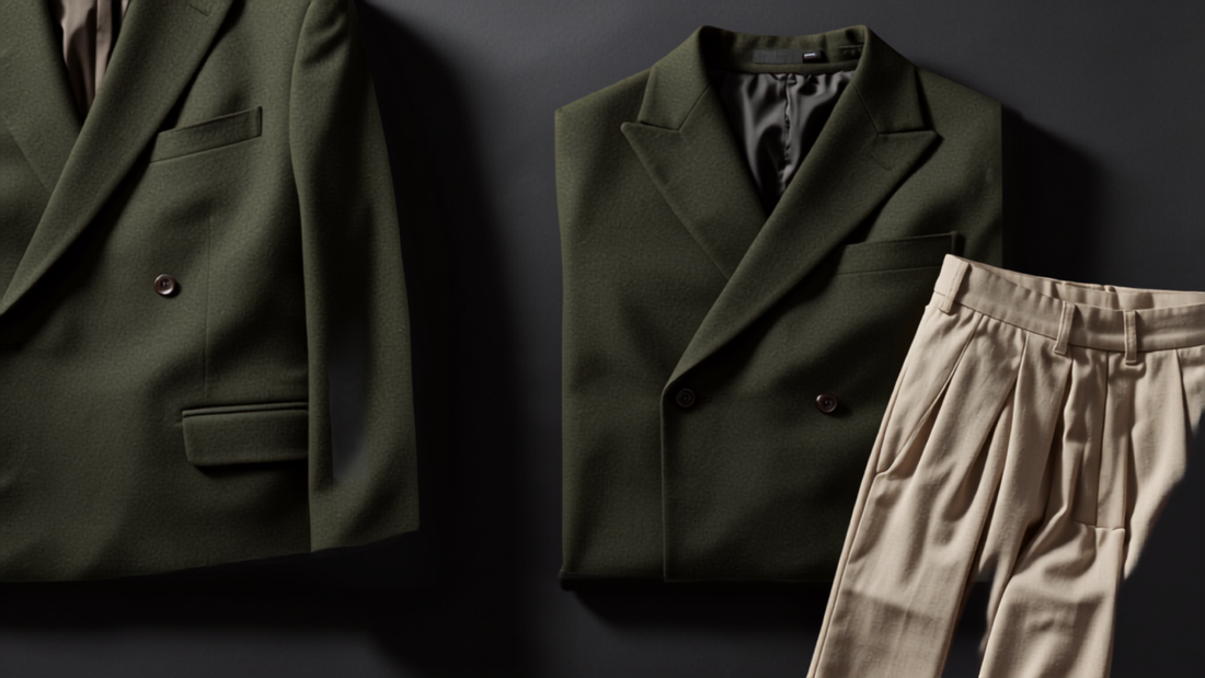 Tailored menswear garments including a blazer and pleated trousers representing 2026 menswear trends