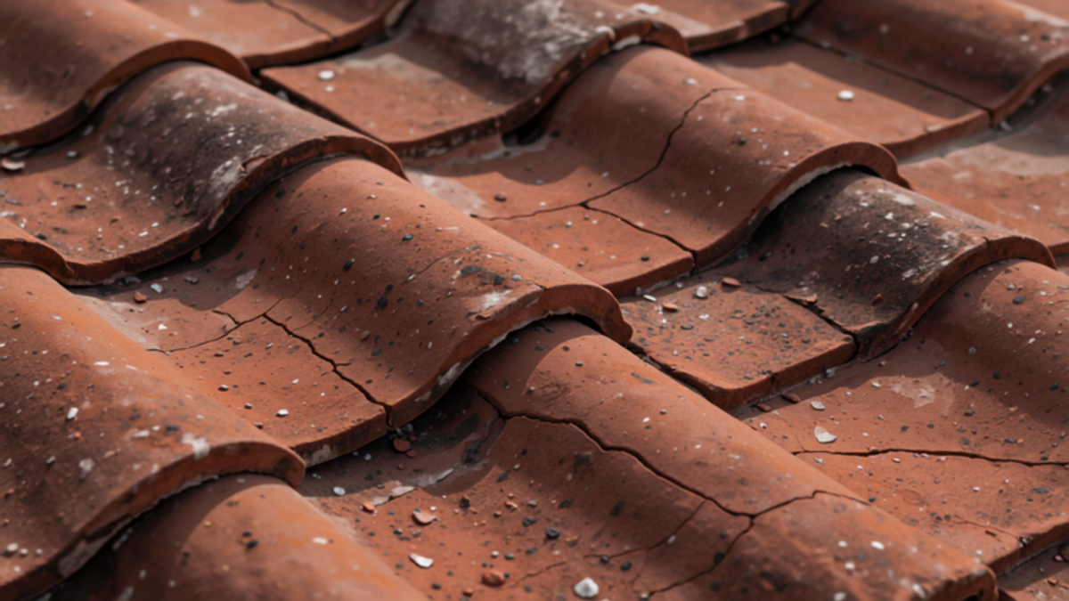 Close-up of European terracotta rooftop tile texture