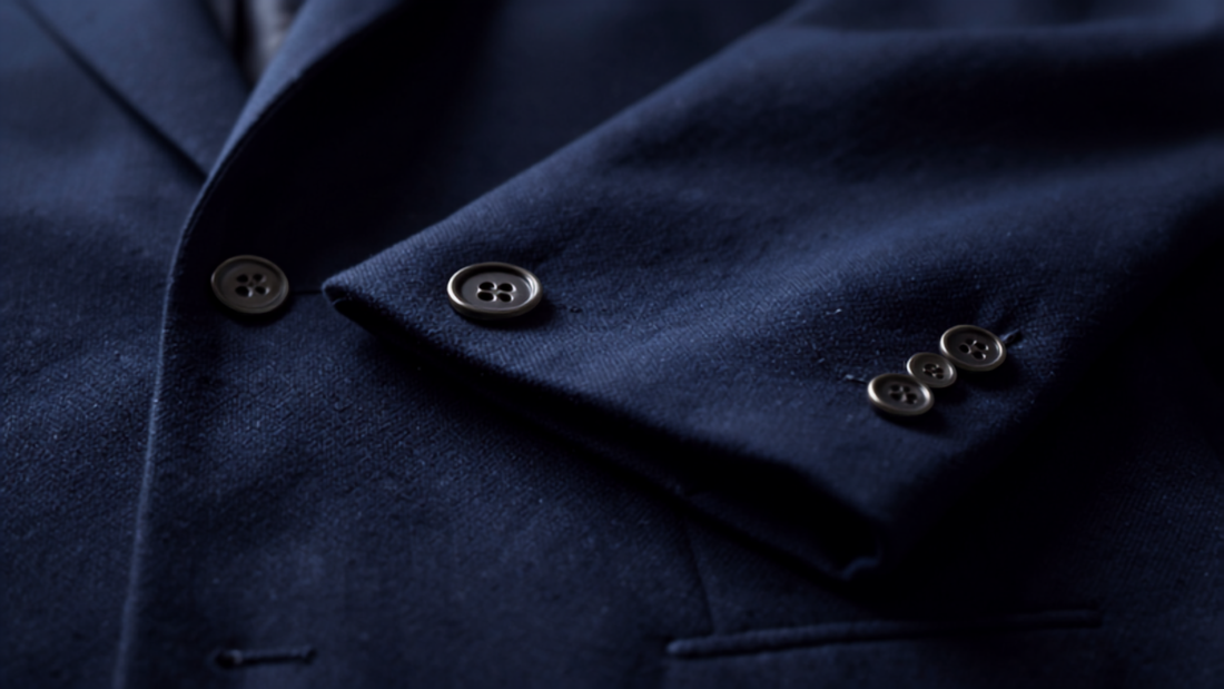 Folded double-breasted wool blazer with button and lapel detail representing menswear's 2026 comeback trend