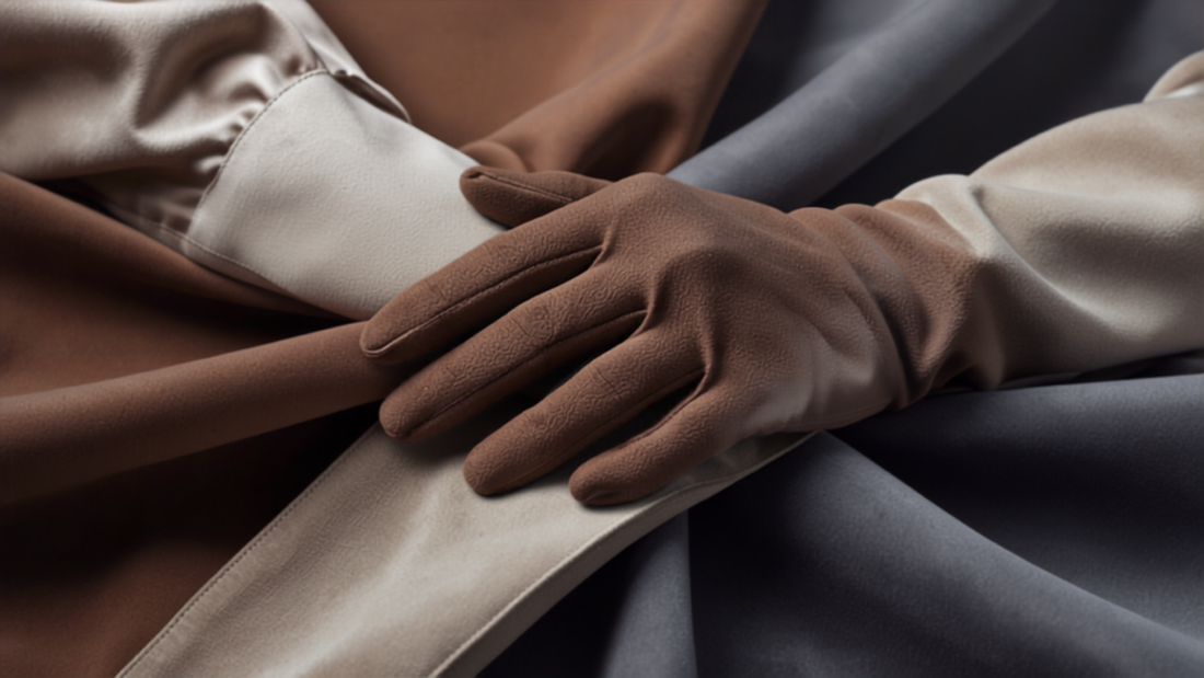 Close-up of luxurious long opera-length gloves showing fine texture and stitching detail
