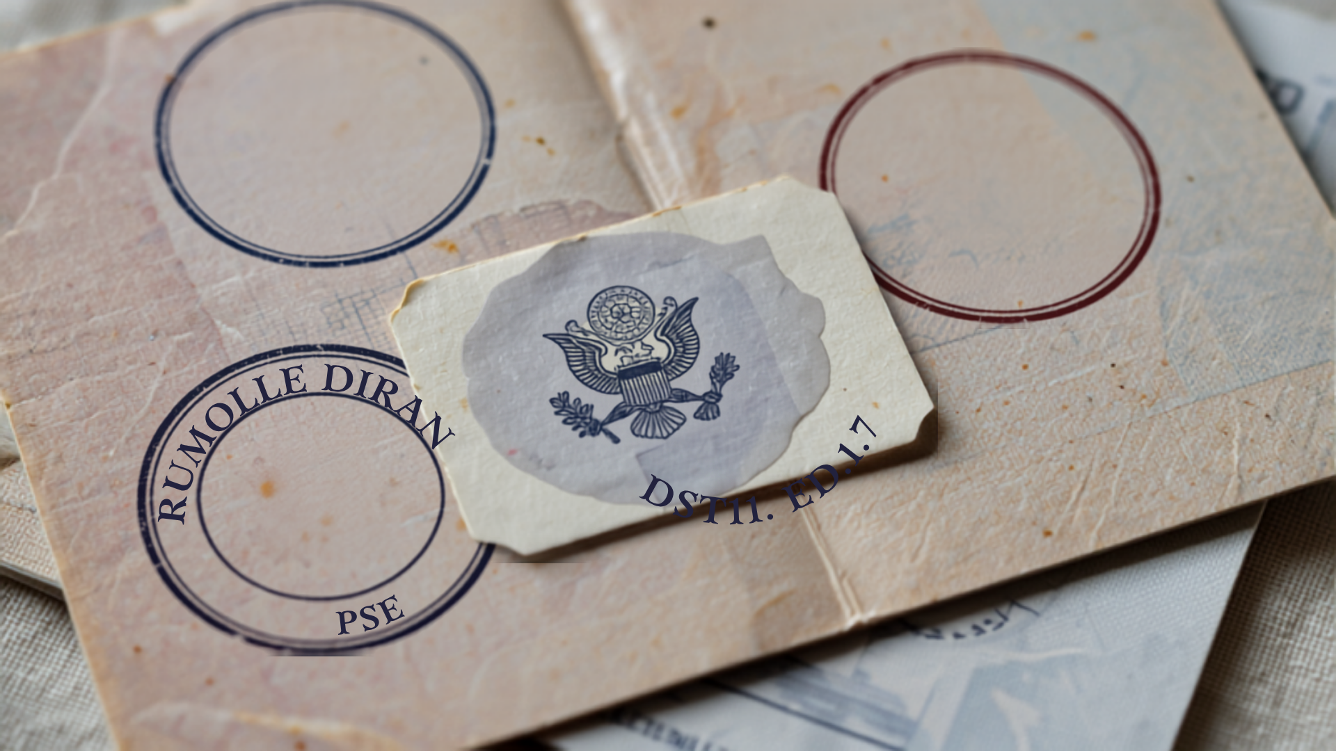 Close-up of passport stamps and a visa sticker