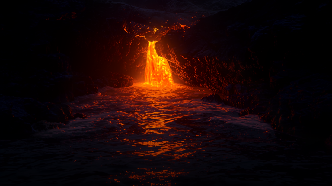 Glowing lava flowing into the ocean at Hawaii Volcanoes National Park