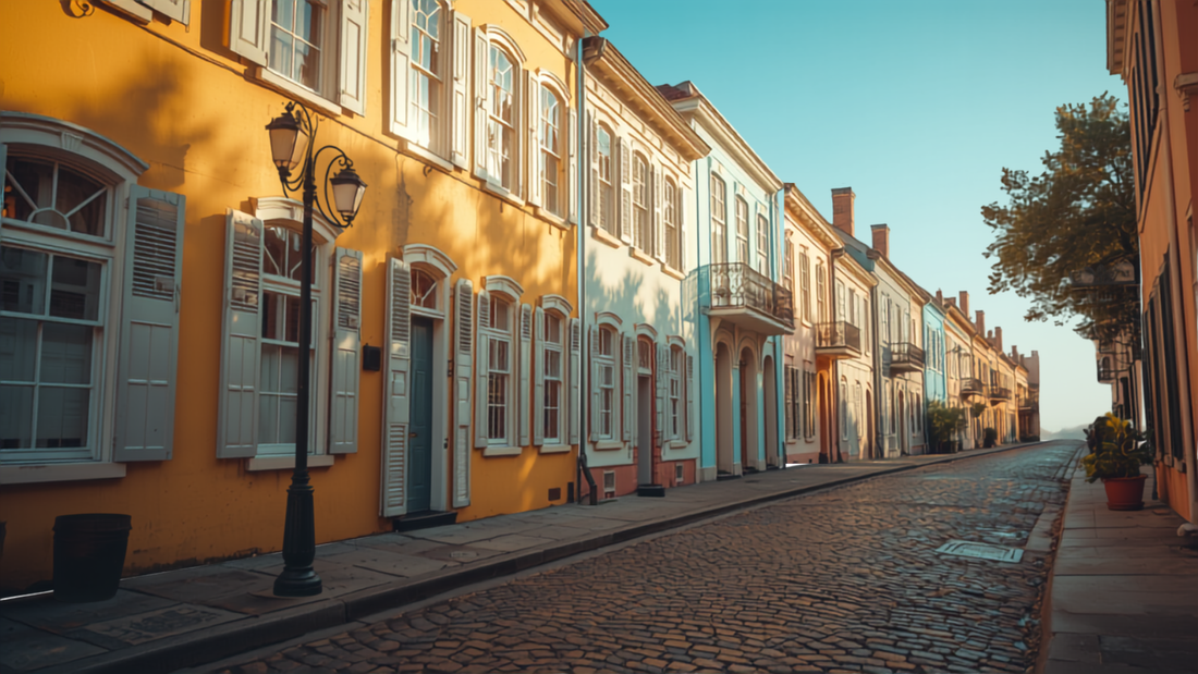 Colorful historic houses on Rainbow Row in Charleston, South Carolina