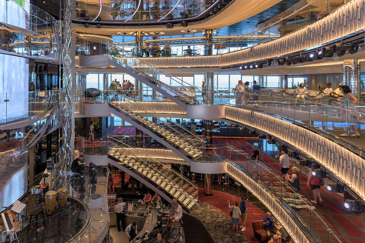 Cruise ship atrium decorated for the holidays
