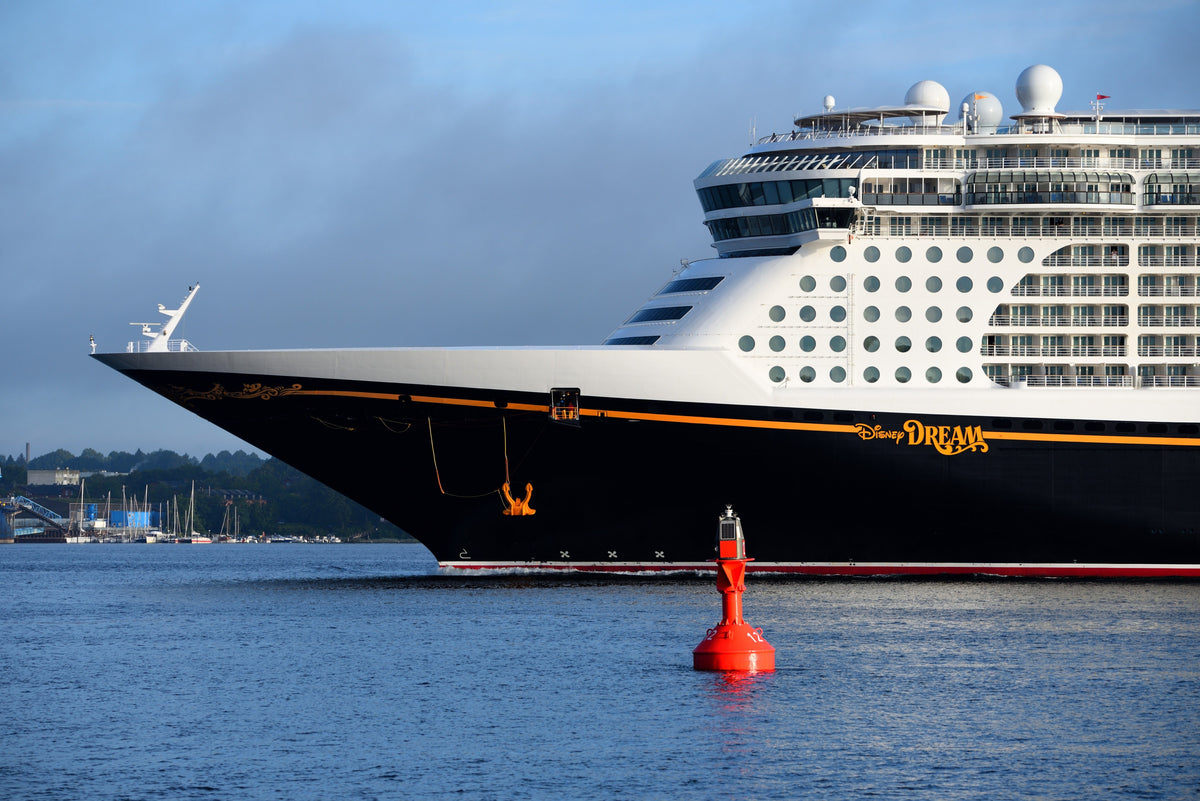 The Disney Dream cruise ship docked in the Bahamas