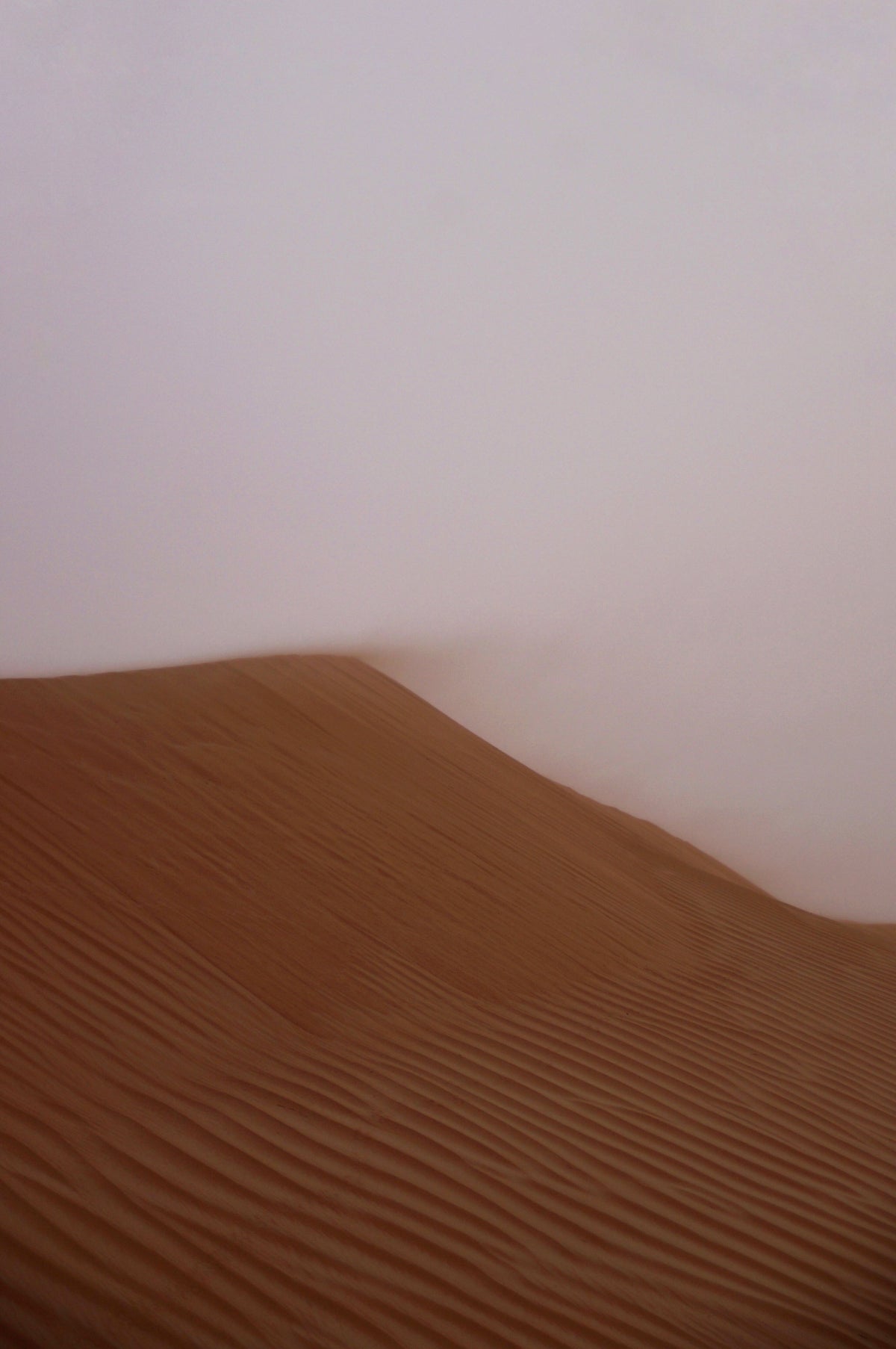 Sand dune in the Dubai desert under a hazy sky
