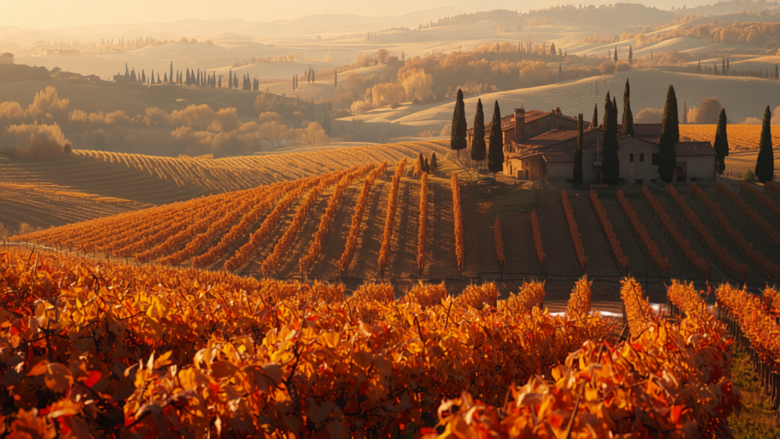 Tuscany vineyard in autumn harvest colors