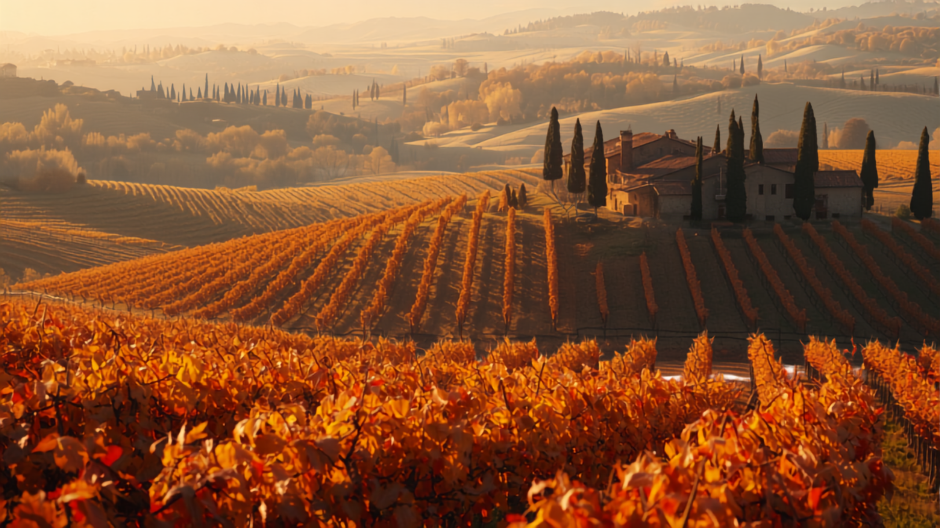 Tuscany vineyard in autumn harvest colors