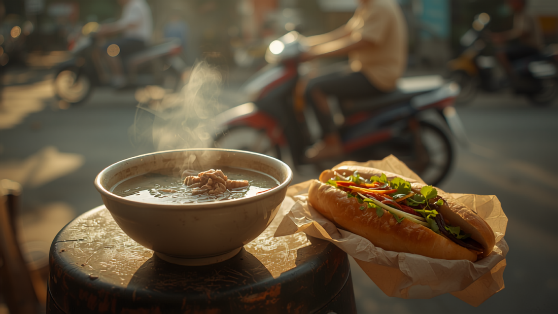 Ho Chi Minh City pho and banh mi street food stall
