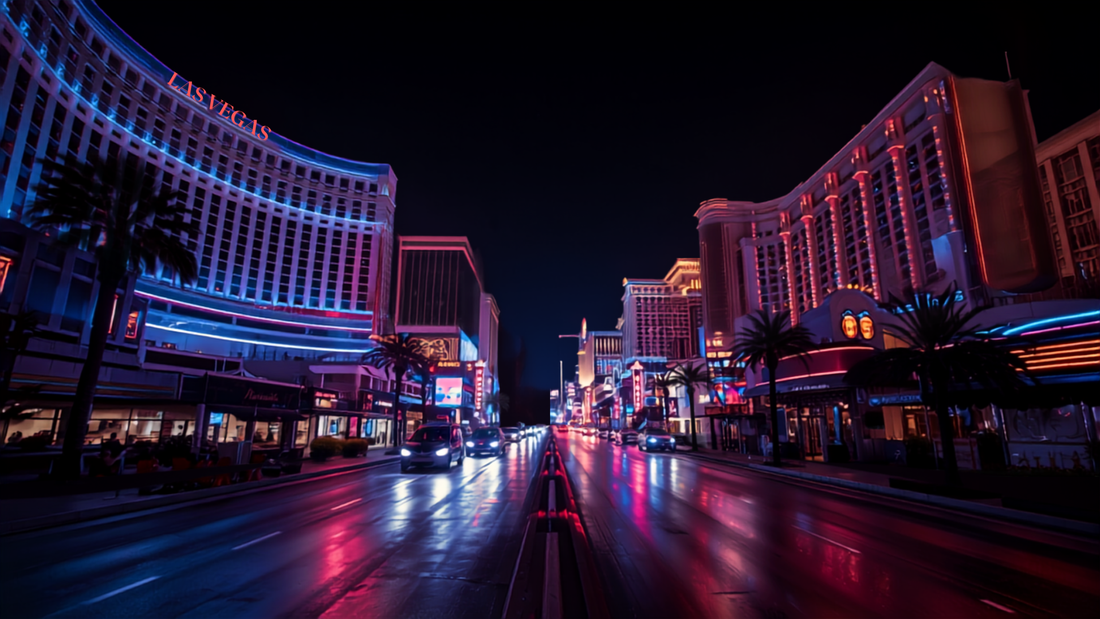 The Las Vegas Strip glowing with neon lights at night