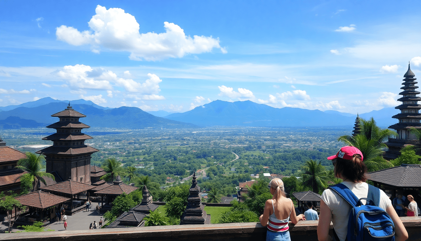 travelers touring city in bali