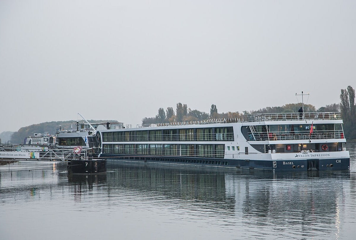 Avalon Waterways river cruise ship docked on the Rhine River at Rudesheim, Germany