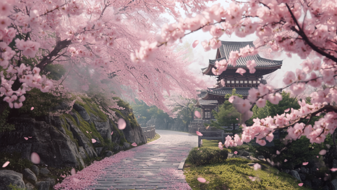 Cherry blossoms along a path in Kyoto Japan