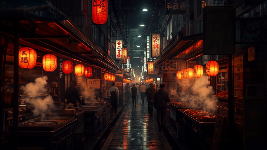 Tokyo izakaya alley street food scene at night