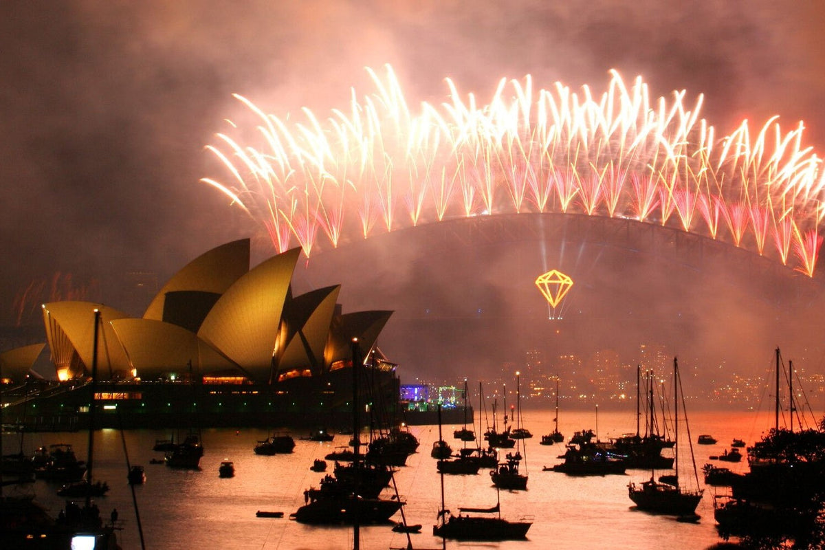 New Year's Eve fireworks over Sydney Harbour Bridge and Opera House