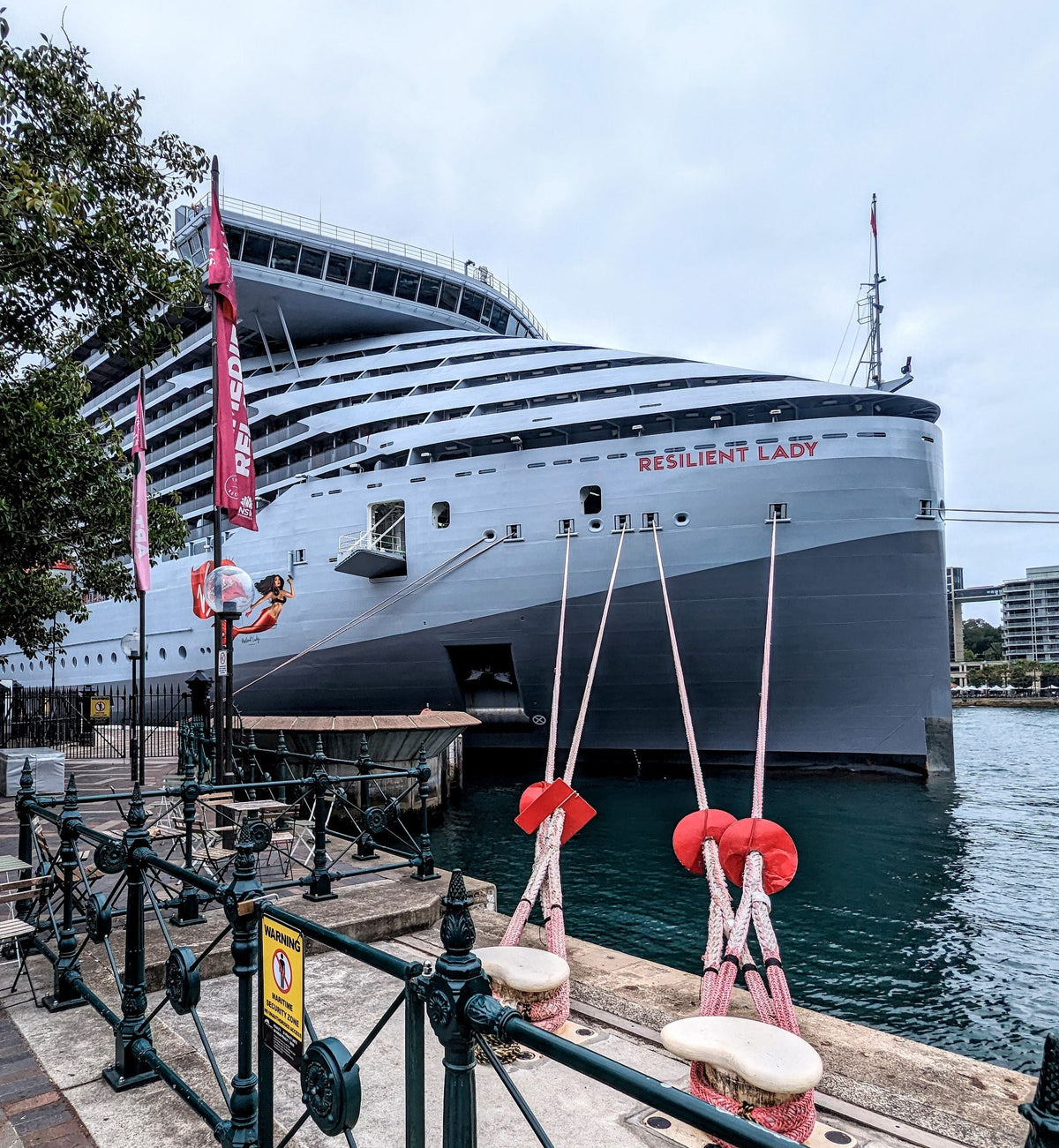 Virgin Voyages' adults-only ship Resilient Lady docked at Sydney's Overseas Passenger Terminal. Photo: Dicklyon, CC BY 4.0, via Wikimedia Commons