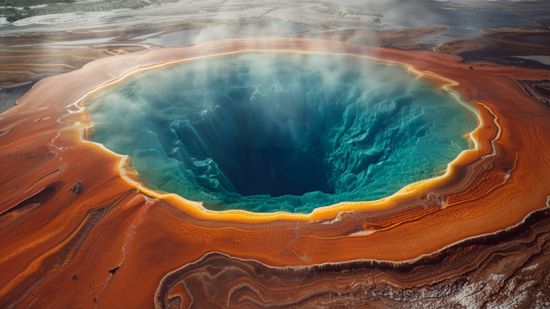 Grand Prismatic Spring's vivid rainbow colors in Yellowstone National Park