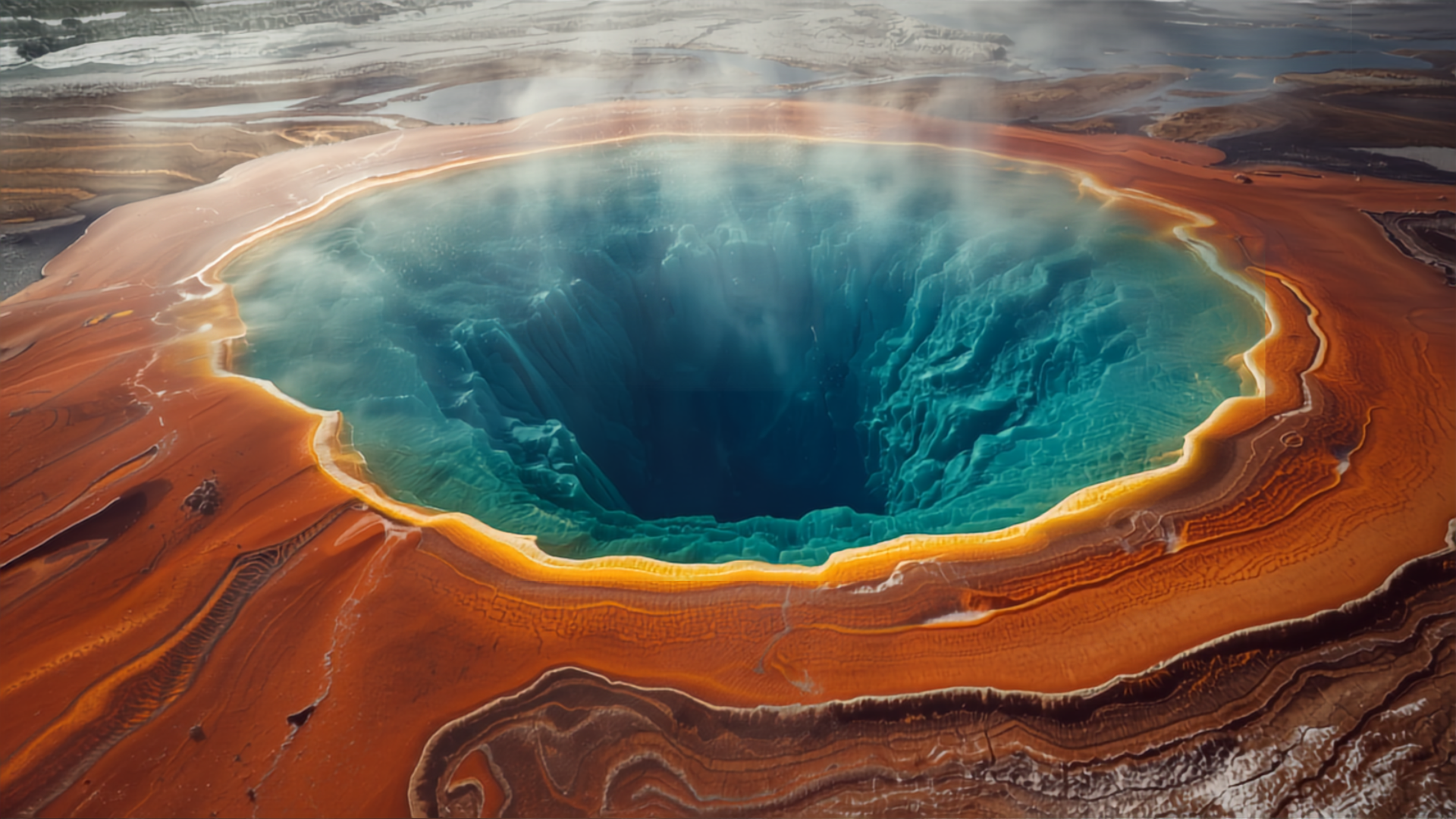 Grand Prismatic Spring's vivid rainbow colors in Yellowstone National Park