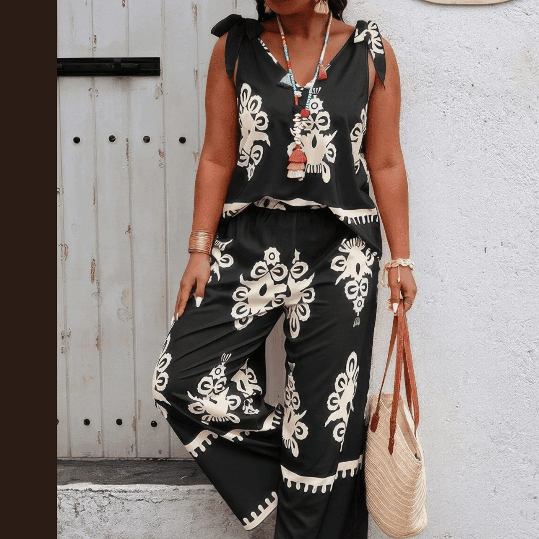Stylish women's vacation outfits featuring a chic matching set perfect for sunny getaways