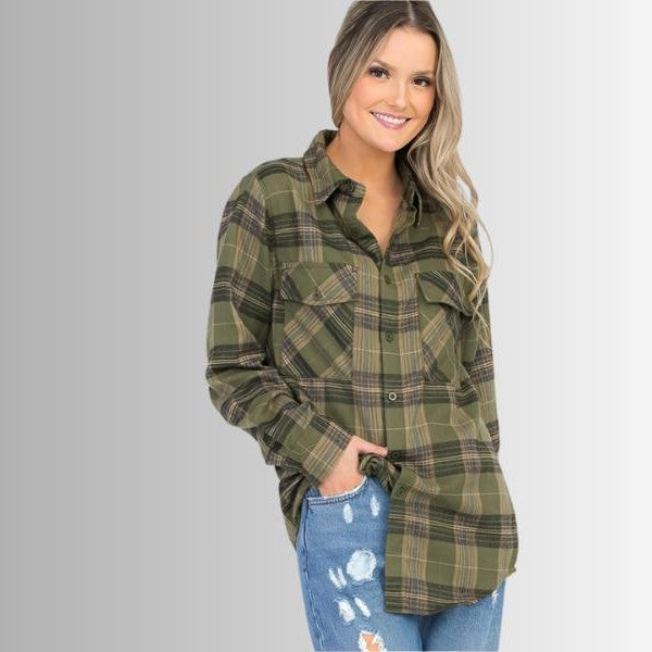 Stylish women's oversized plaid shirts in green tones perfect for casual outfits