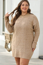 Parchment Cable Knit Drop Shoulder Loose Fit Sweater Dress - VacationGrabs