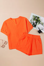 Solid Textured T-Shirt and Shorts Set