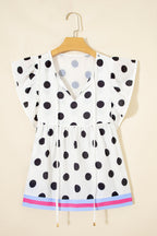 Polka Dot Stripe Patchwork Flutter Sleeve Babydoll Blouse
