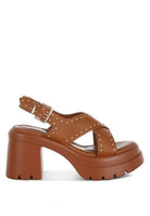 Nambo Stud Embellished Block Heel Sandals - VacationGrabs